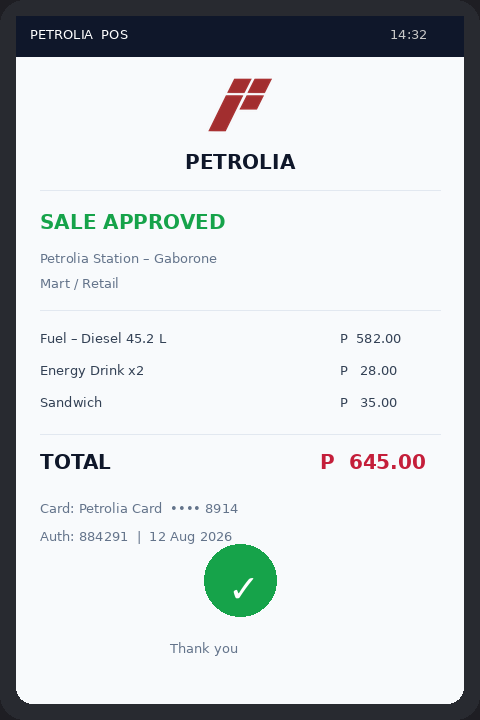 Petrolia POS purchase